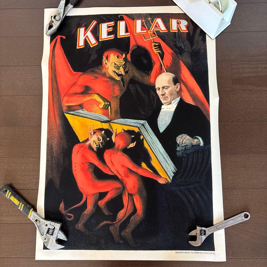 7アンティーク　ビンテージ　悪魔　スカル髑髏　マジシャン　マジック　奇術ポスター