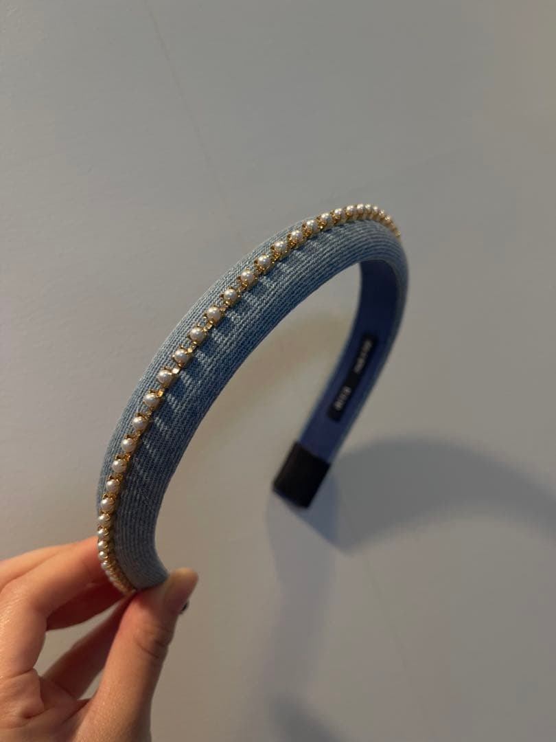 デニムアズールパールチェーンカチューシャ　acca ブルー