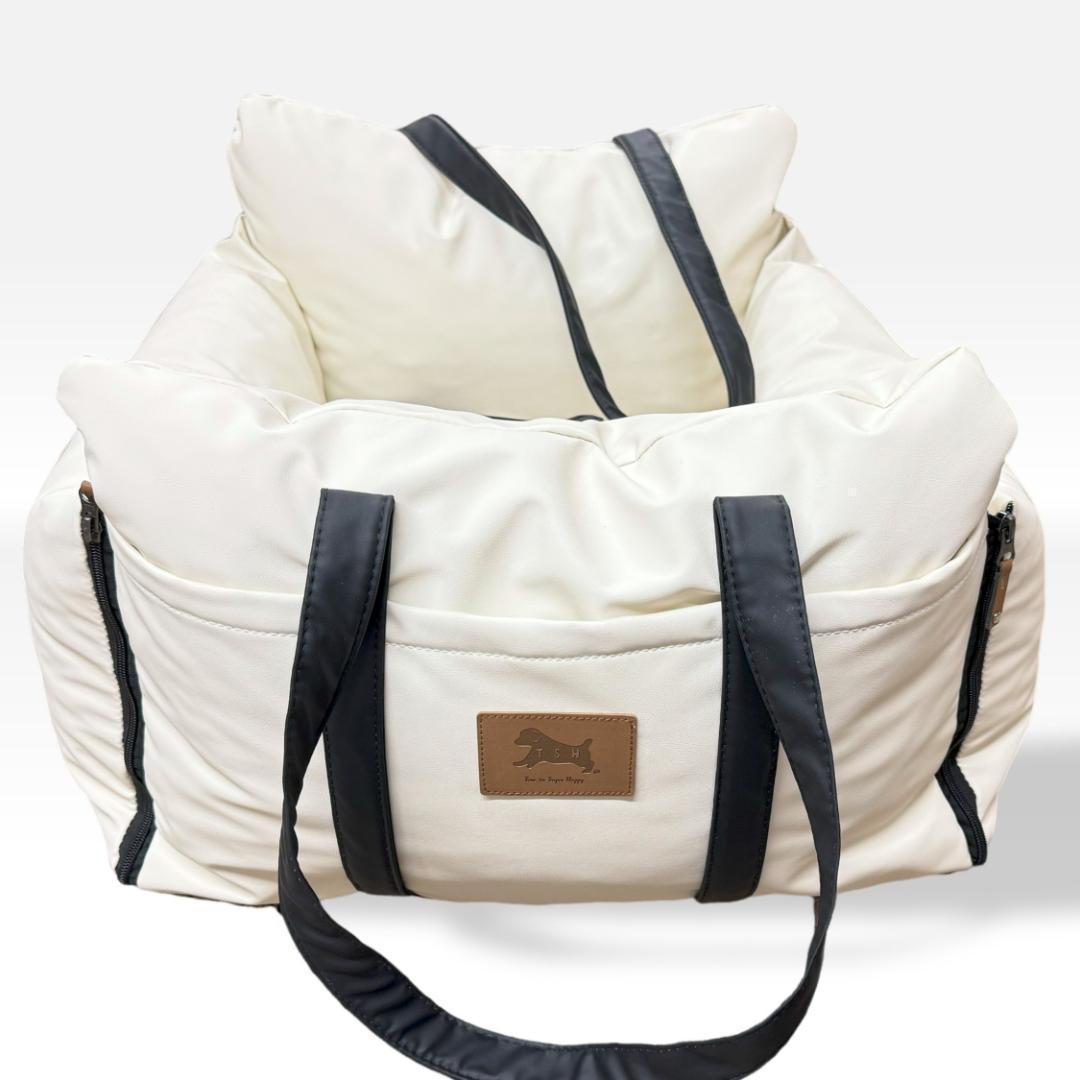 【ホワイト】ドライブボックスシート PUレザー 合皮 犬 ペット ドライブベッド