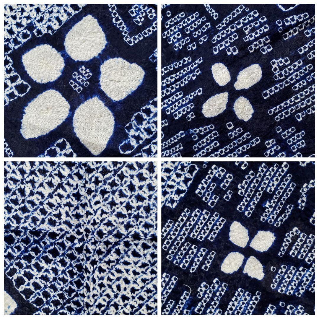 A9 有松鳴海絞り 流れに花模様 藍染 白色 綿 浴衣 着物 06