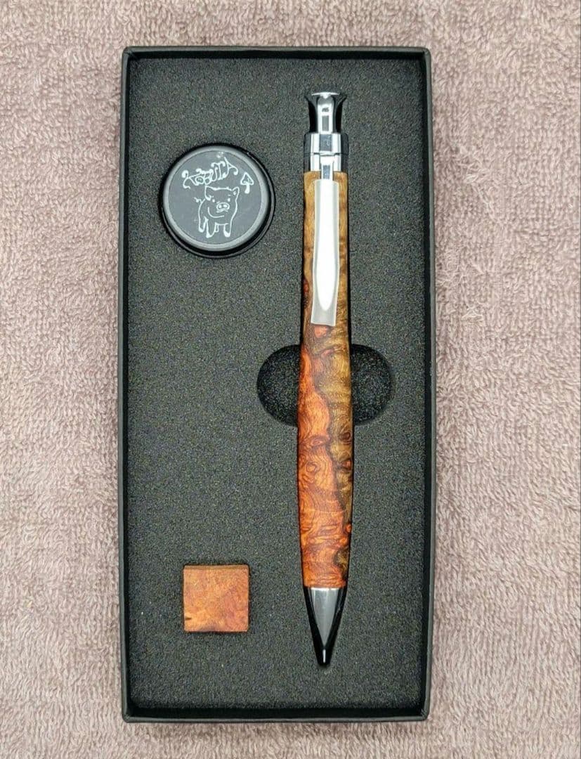 美品 こぶた工房　極上花梨瘤紅白　シャープペンシル0.5ミリ