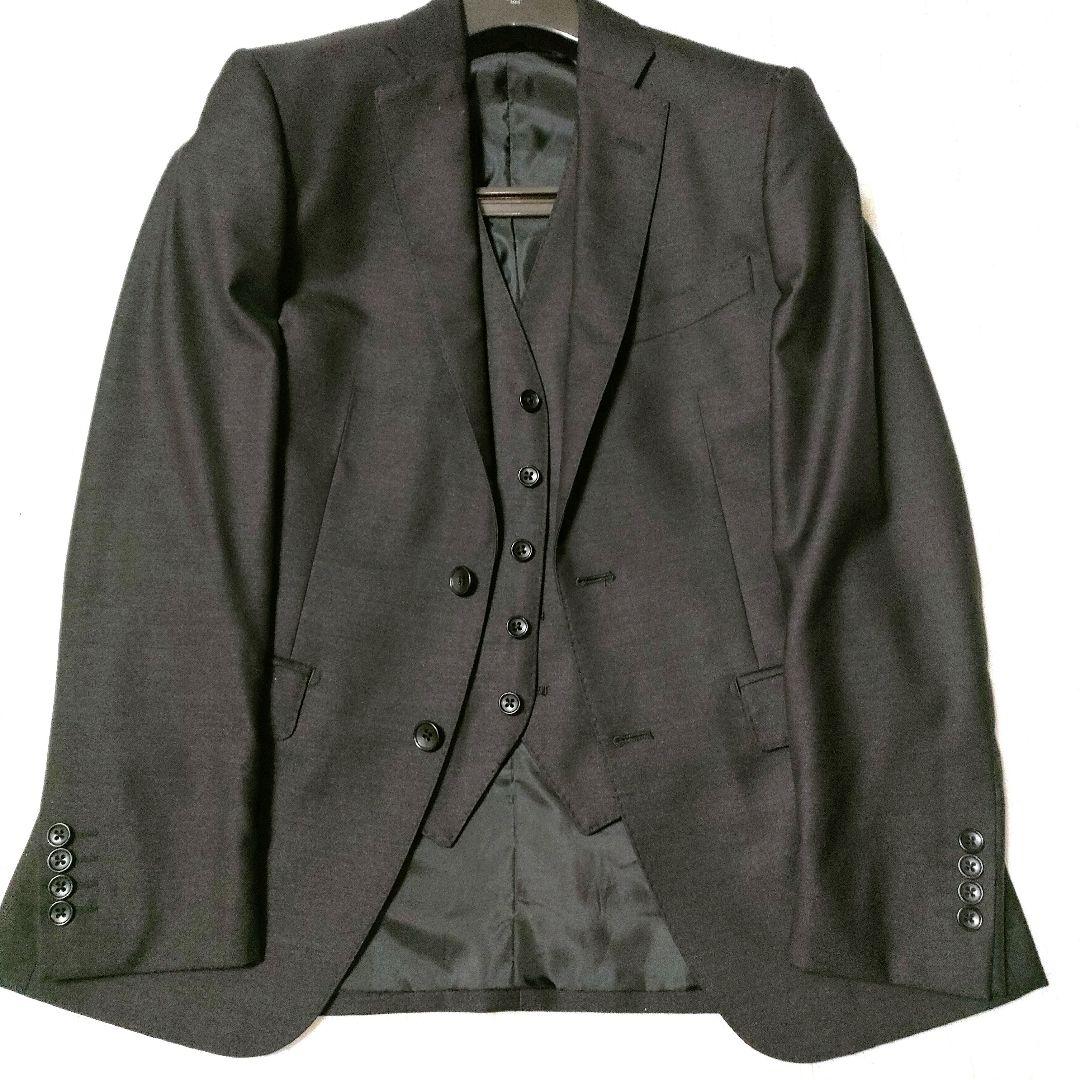 未使用級　ウールシルク スリーピース スーツ 黒