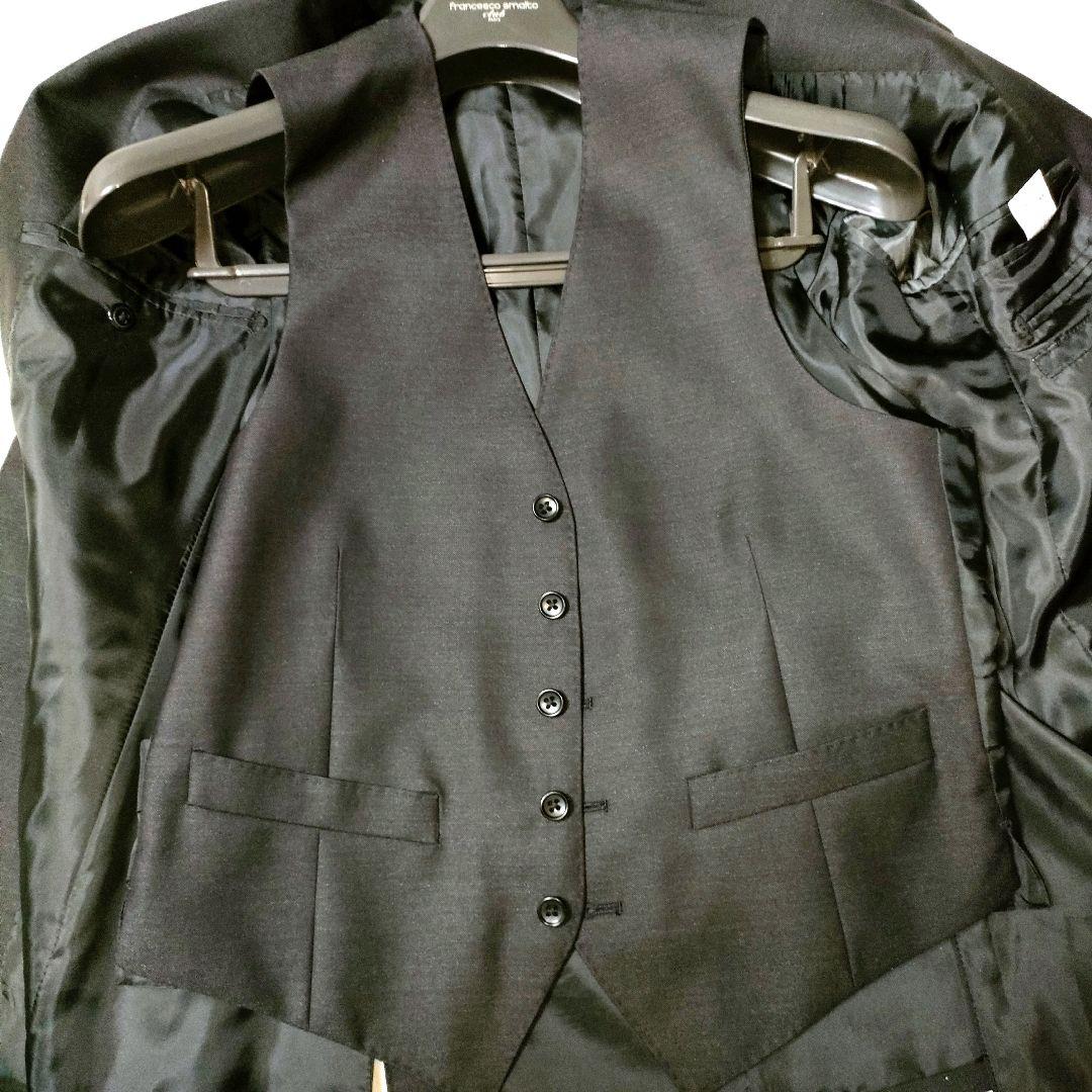 未使用級　ウールシルク スリーピース スーツ 黒