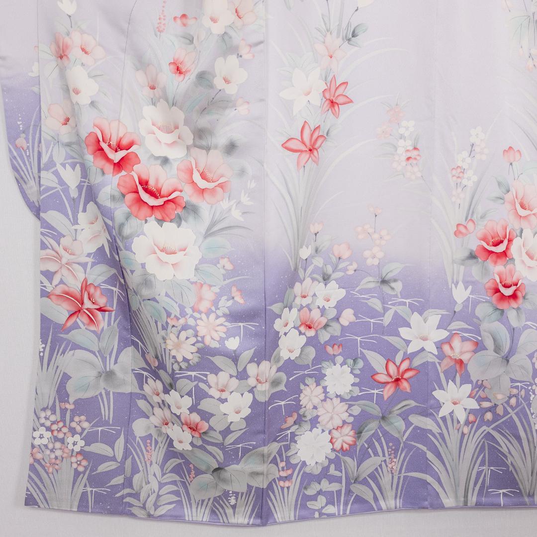 S R7SK1321 振袖+帯 2点セット 花 道長花鳥文 扇 ピンク