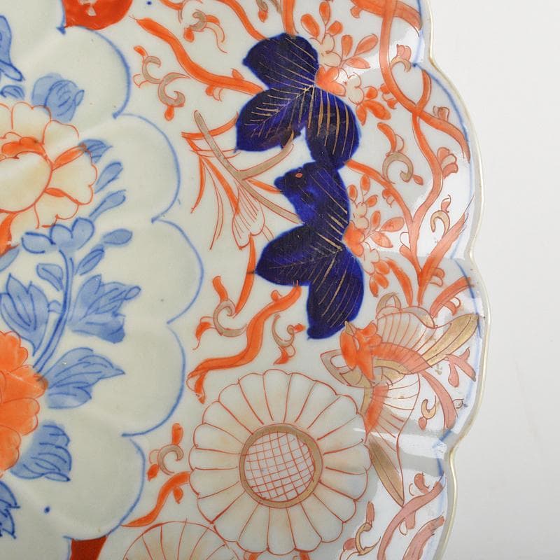 りりあ　古伊万里　染錦　花文輪花皿　大皿　直径約40cm　V　R5856B