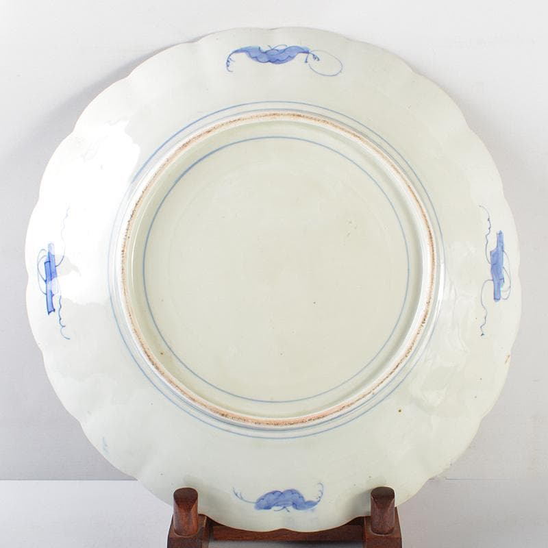 りりあ　古伊万里　染錦　花文輪花皿　大皿　直径約40cm　V　R5856B