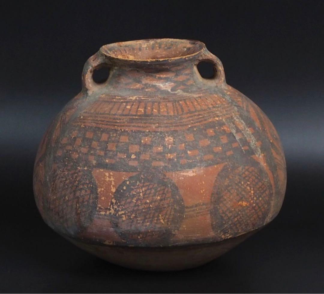 送料無料　本物保証　発掘品 馬家窯文化 彩陶幾何学文両耳壷 アンダーソン土器