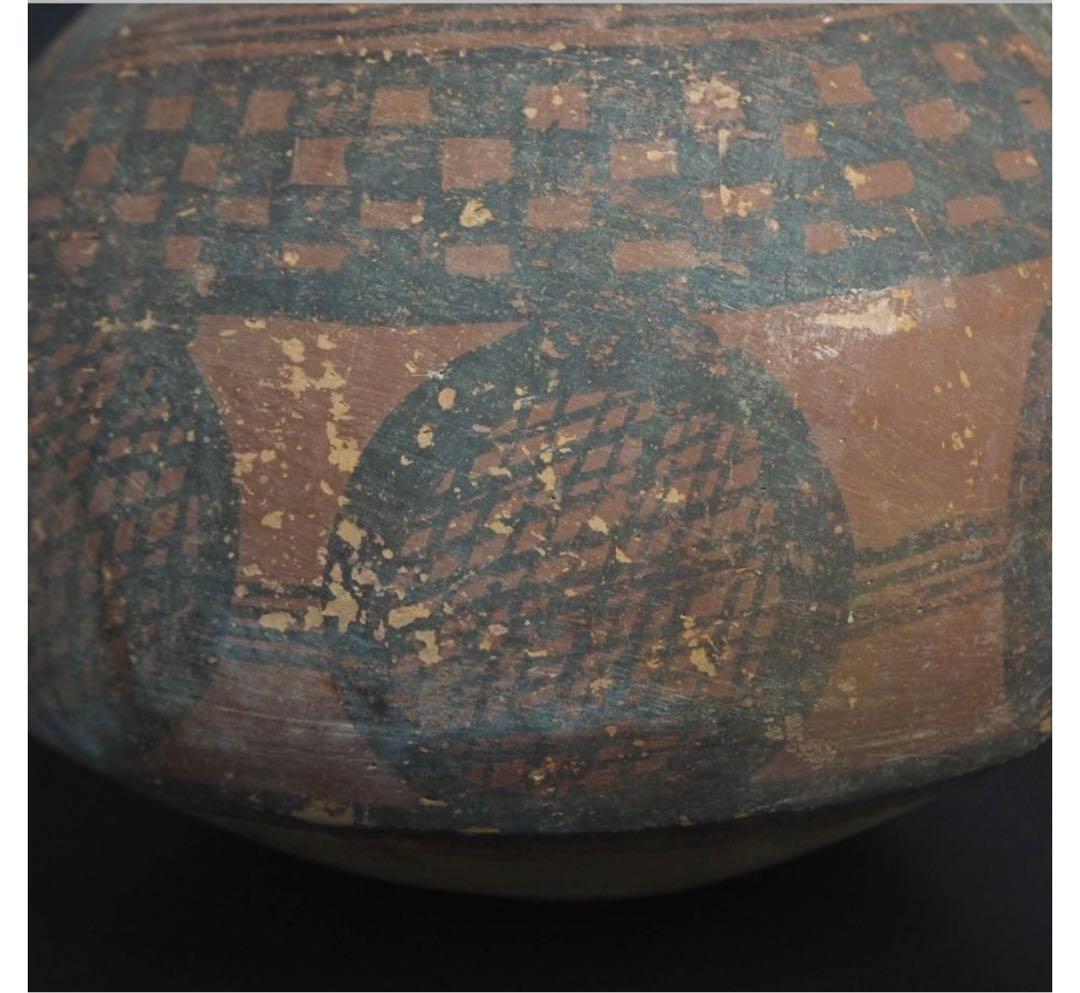 送料無料　本物保証　発掘品 馬家窯文化 彩陶幾何学文両耳壷 アンダーソン土器