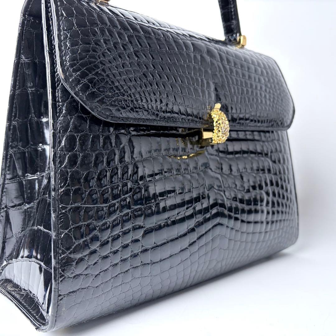 WATA‐ICHI　シャイニングクロコ　センター取り　トップハンドル　黒