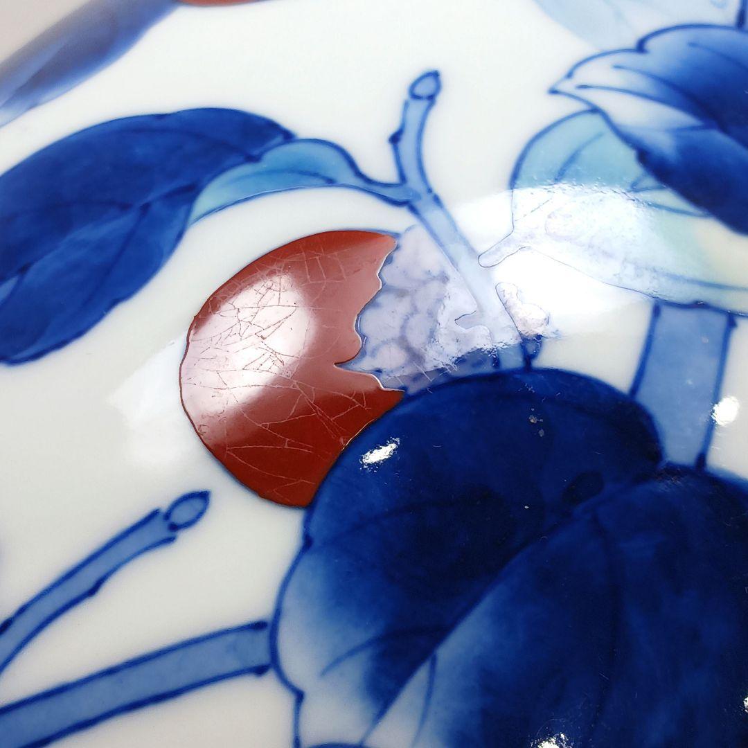 Y3122-8 深川製 染付色絵 柿図 花瓶 高さ28㎝　　ten