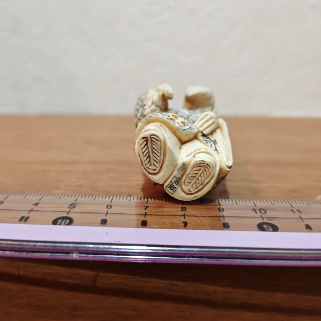 時代提物 七福神置根付 天然素材 在銘【福禄寿】高さ約5cm 重さ約37ｇ