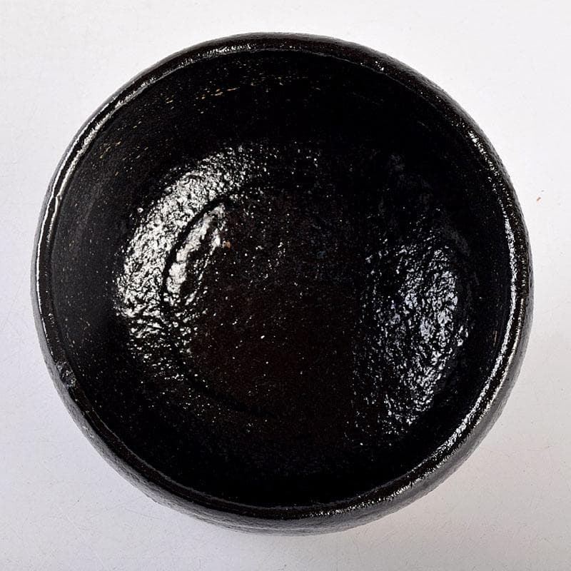 茶道具　楽吉左衛門　黒楽茶碗　銘光明　仕覆付　共布　碌々斎極め箱　V　R9014