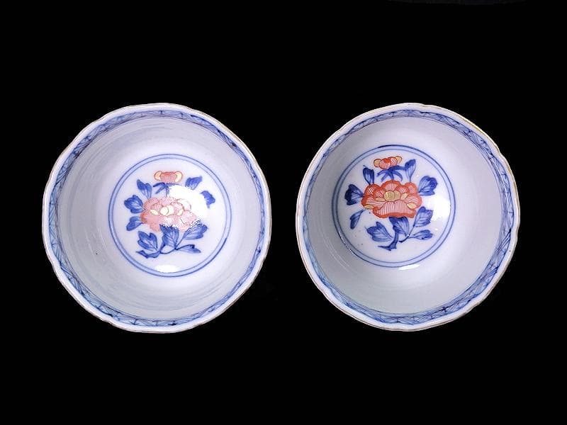 大聖寺伊万里　色絵　鶴に龍の図　向付　猪口　２客　D933AS-CPd