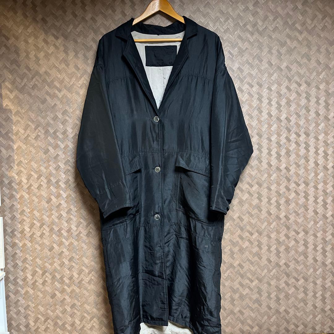 90s ヴィンテージ ナイロン中綿 ロングコート 黒