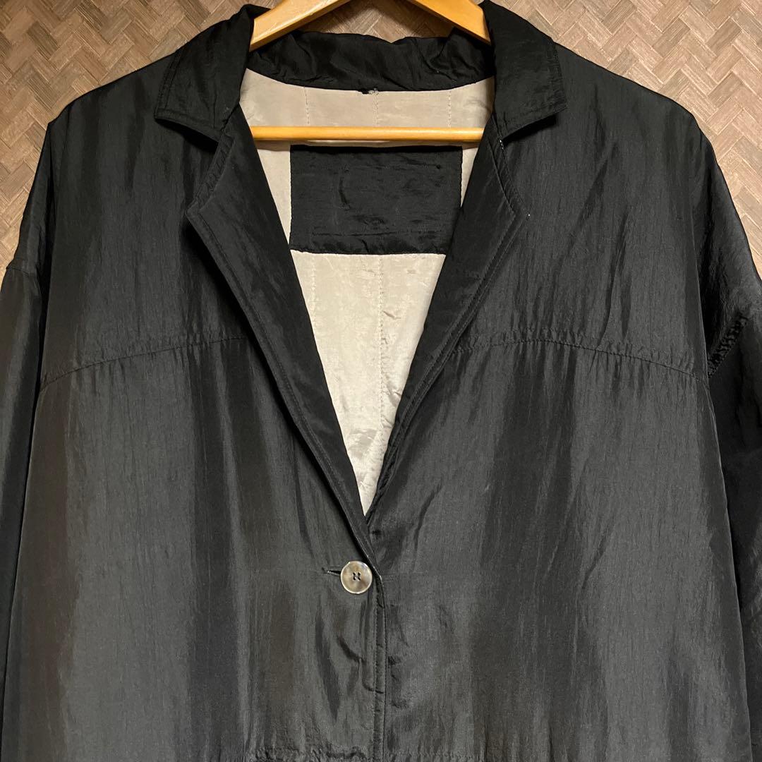 90s ヴィンテージ ナイロン中綿 ロングコート 黒
