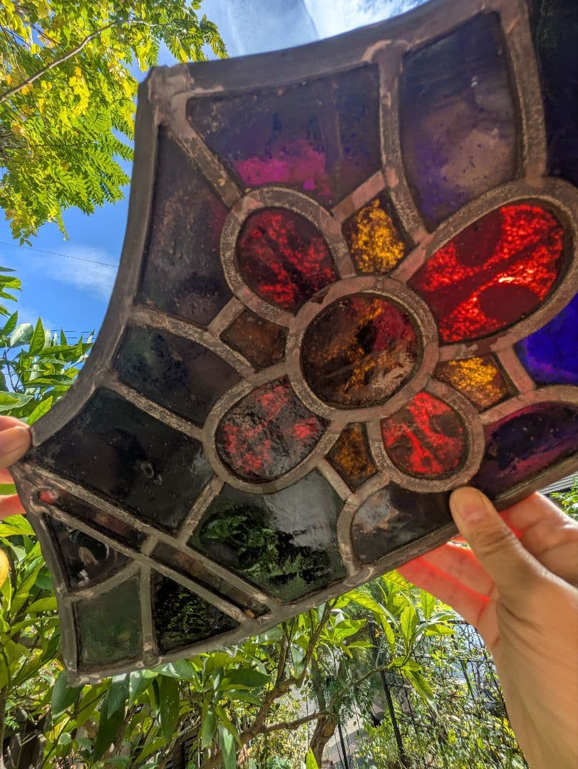 本物伝統技法！ イタリア 教会 バラ窓 アンティークステンドグラス