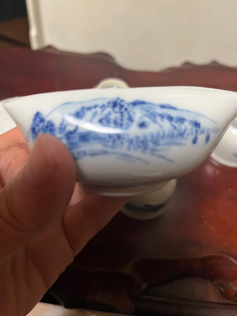 煎茶道具　煎茶器セット　染め付け　東海道五十三次