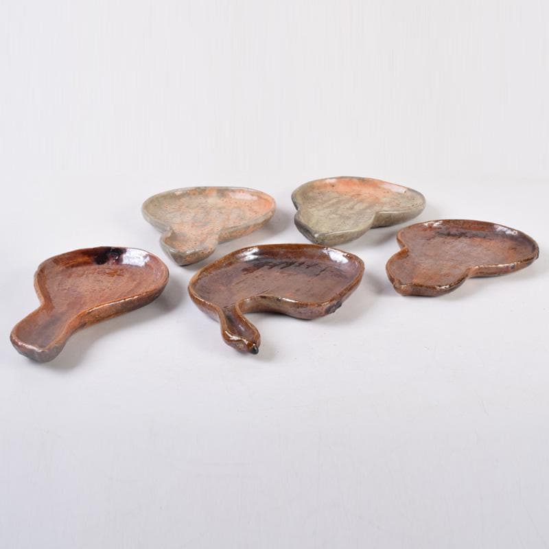 大樋焼　瓢式向皿　銘々皿　五客　在銘　時代箱付　V　R8991