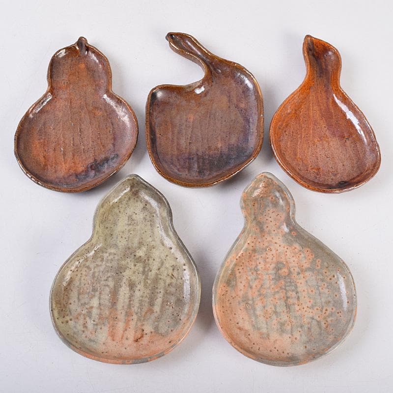 大樋焼　瓢式向皿　銘々皿　五客　在銘　時代箱付　V　R8991