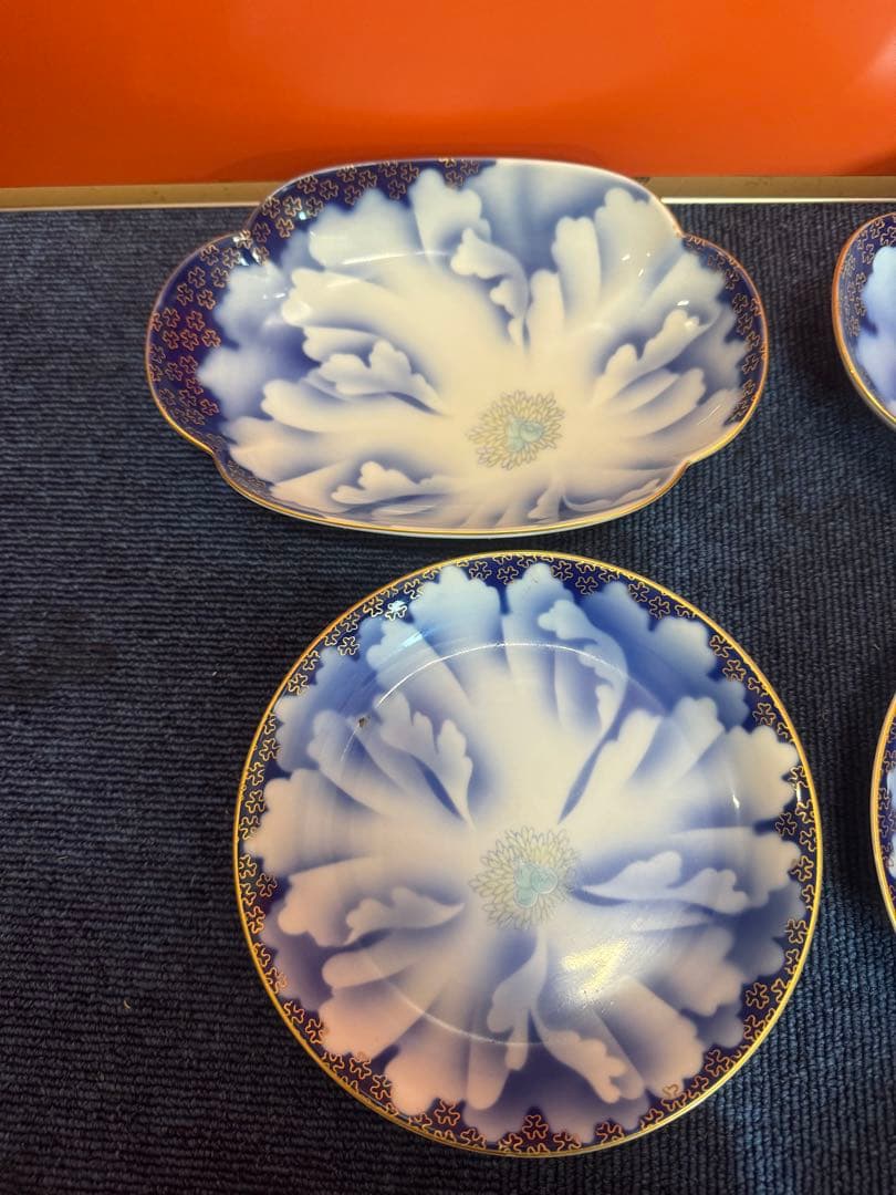 1897深川製磁　牡丹金ミル　楕円中皿2客　丸皿2客　楕円小皿4客　金彩　未使用