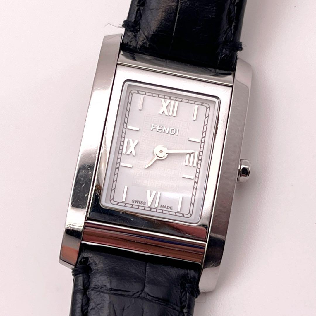 【稼働】　フェンディ　ズッカ柄文字盤　ウォッチ　クオーツ　クロコ型押し純正ベルト
