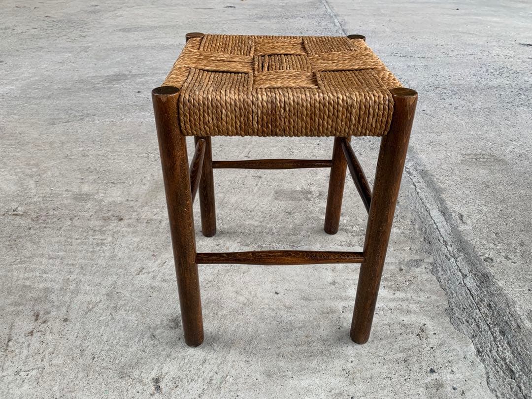 アンティーク ラッシュ スツール 縄編み チェア 民芸家具 椅子 No.6