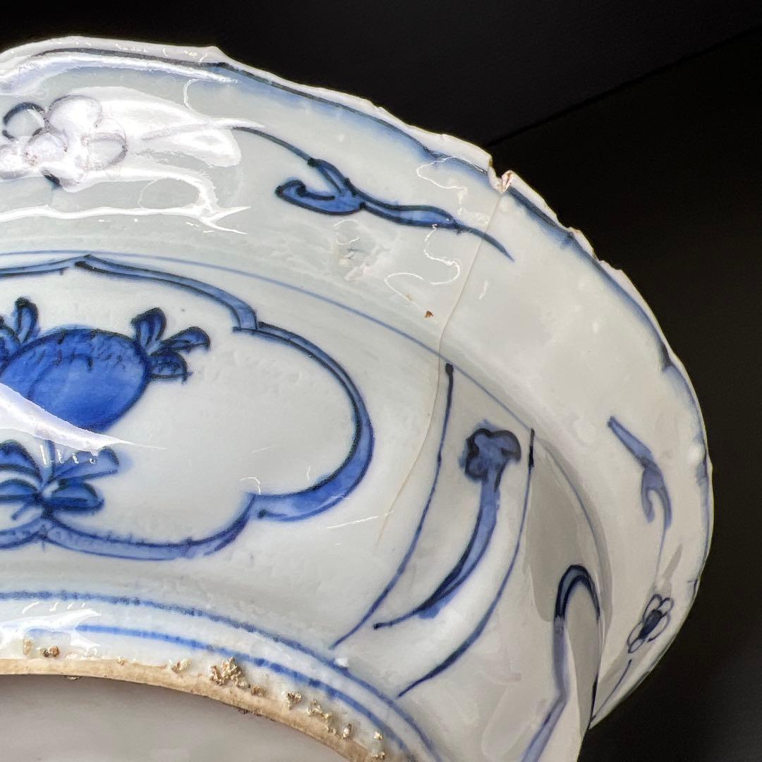 中国明時代　古染付兜鉢　口径約21.5㎝　東Y7-1202☆2Fタサオ