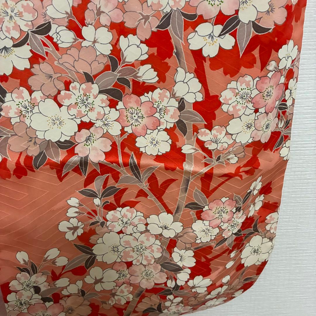 【美品】【振袖】総柄 桜 紗綾形地紋 朱色×アイボリー 卒業式 袴用にも