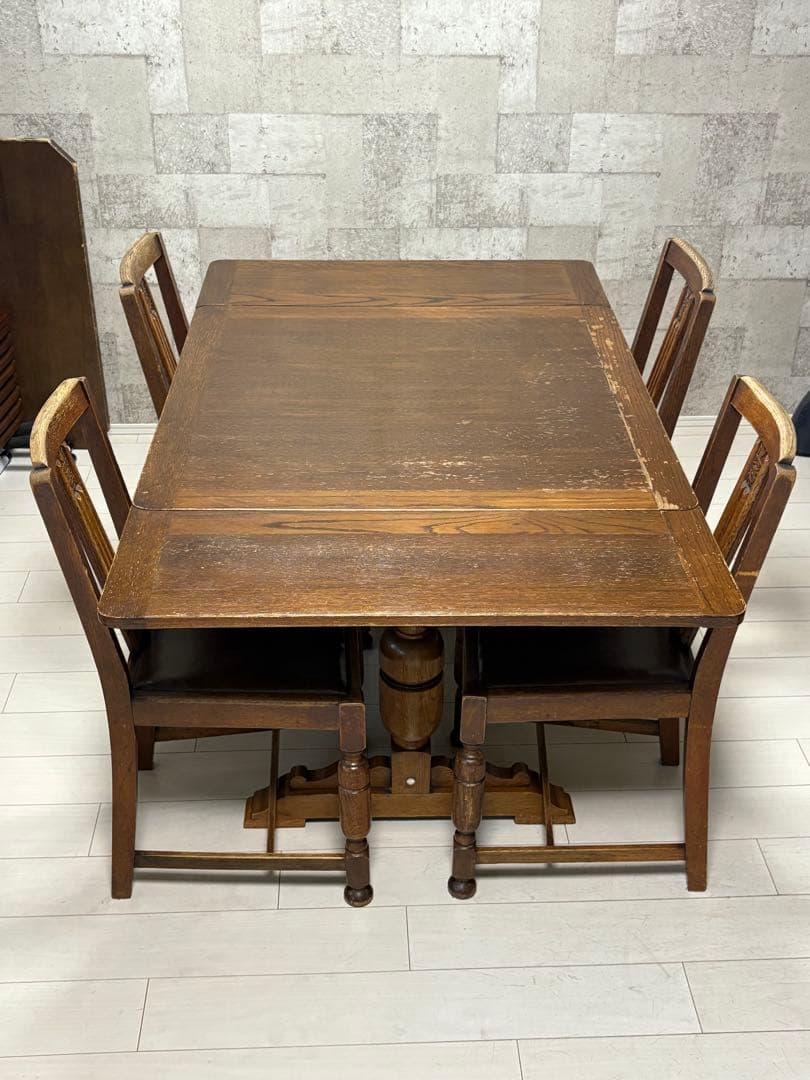 【1/5】イギリスアンティークドローリーフテーブル(ダイニングセット)※椅子別売