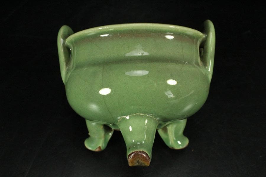 中国美術 天龍寺 青磁 三足 香炉 古美術(K-YC529)