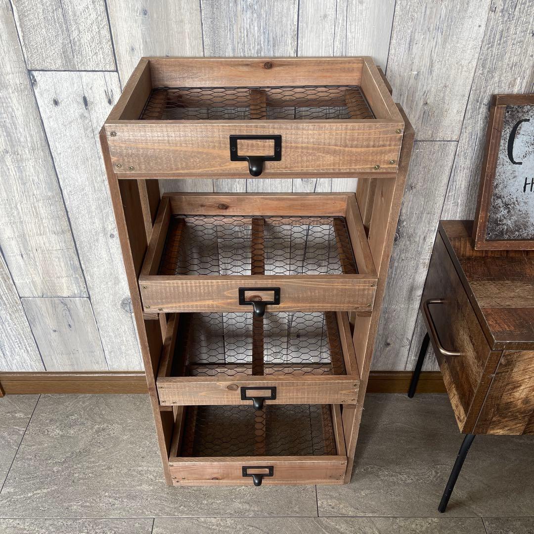 ブラウン　4段　引き出し　ウッドシェルフ　ハンドメイド　家具