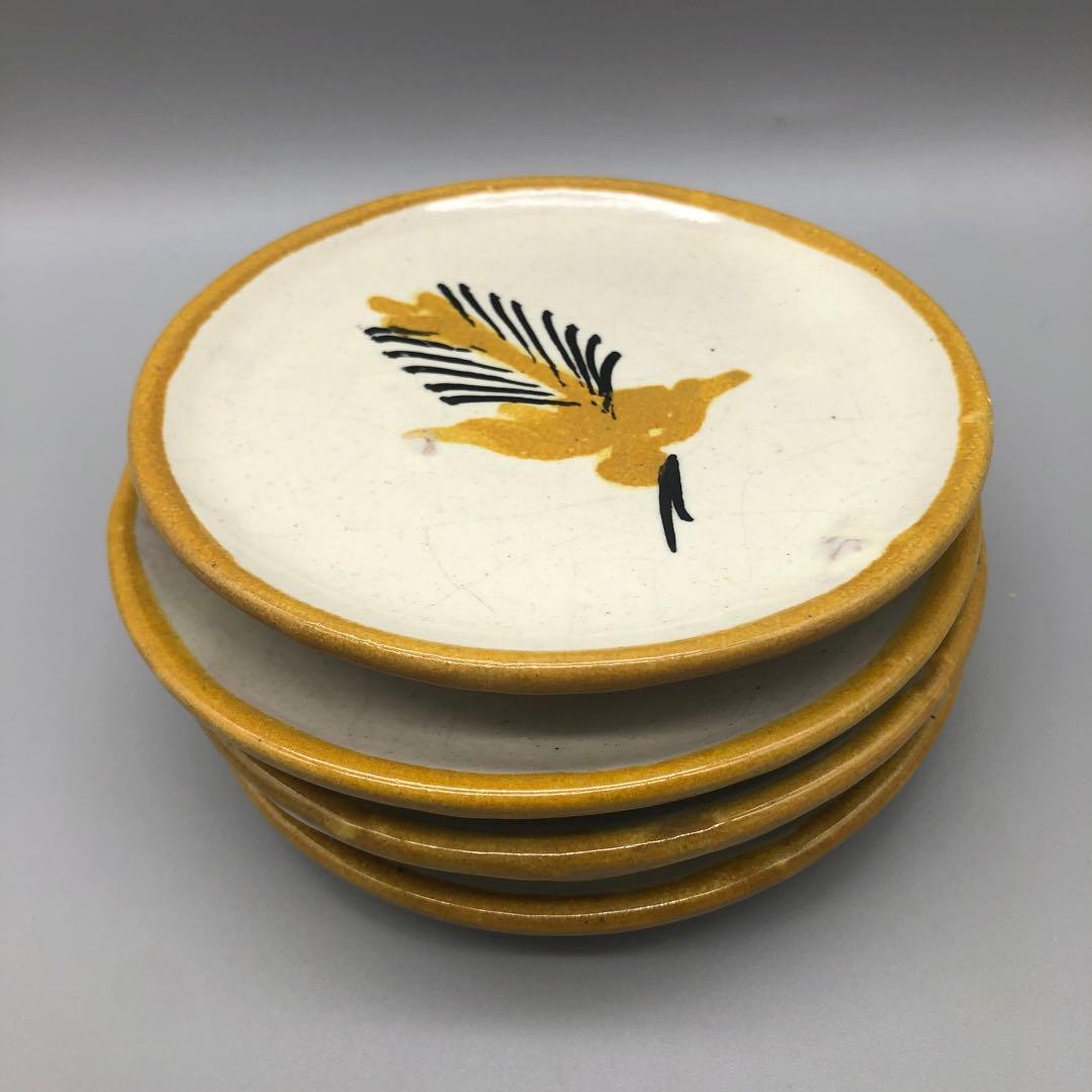 メキシコプエブラタラベラ焼ビンテージ陶器伝統工芸バード鳥カップ&ソーサー4客組