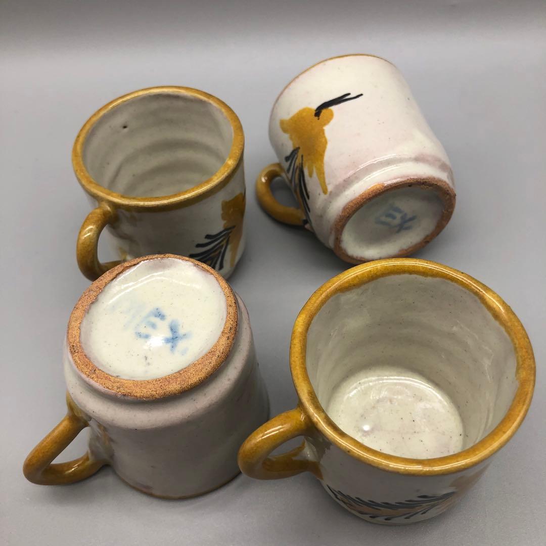 メキシコプエブラタラベラ焼ビンテージ陶器伝統工芸バード鳥カップ&ソーサー4客組