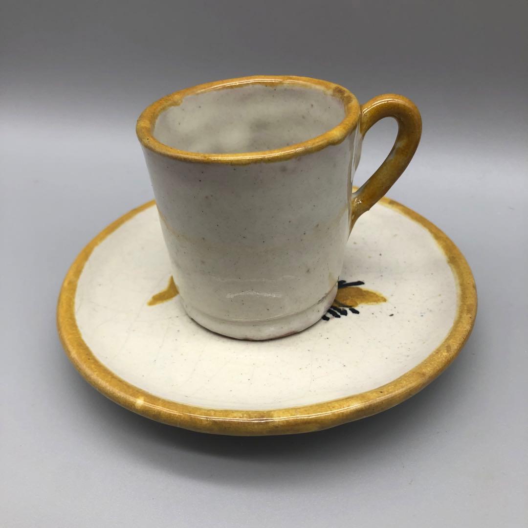 メキシコプエブラタラベラ焼ビンテージ陶器伝統工芸バード鳥カップ&ソーサー4客組