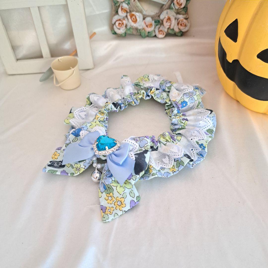 短毛シュシュ、ハロウィン限定、スイートロリータ(ブルー)わんちゃん猫ちゃん用