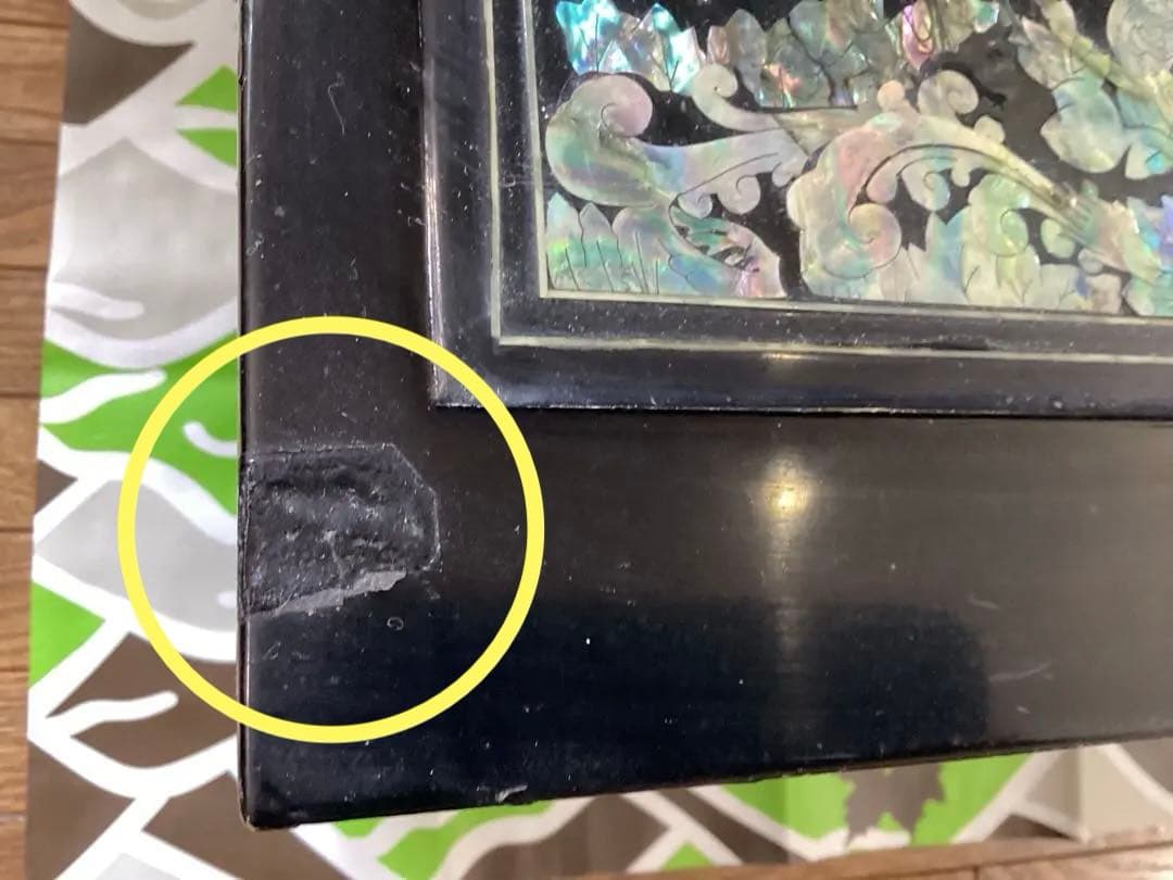 韓国伝統工芸　螺鈿細工漆塗り　青貝象嵌細工の黒木製収納家具　ヴィンテージ　希少品