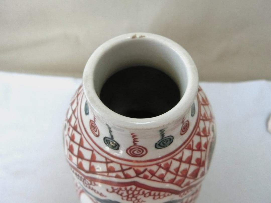 【九谷瓢箪型花器　色絵　角福銘　窓絵花鳥人物図・33】◆花瓶鑑賞　美術工芸　見事