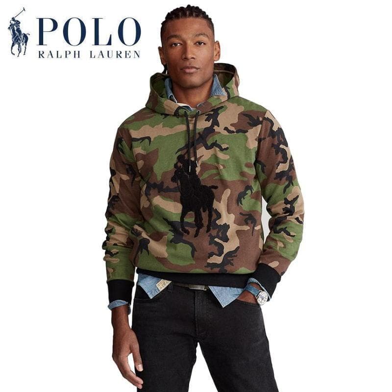 新品正規 Ｍ ポロ ラルフローレン ビッグポニー ダブルニット カモ パーカー