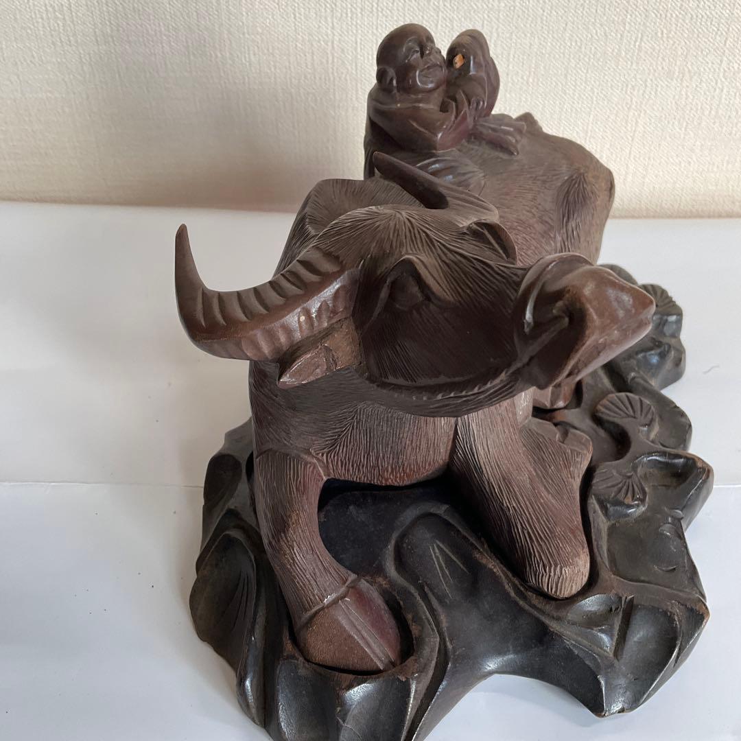 木彫　牛乗り笛吹童子