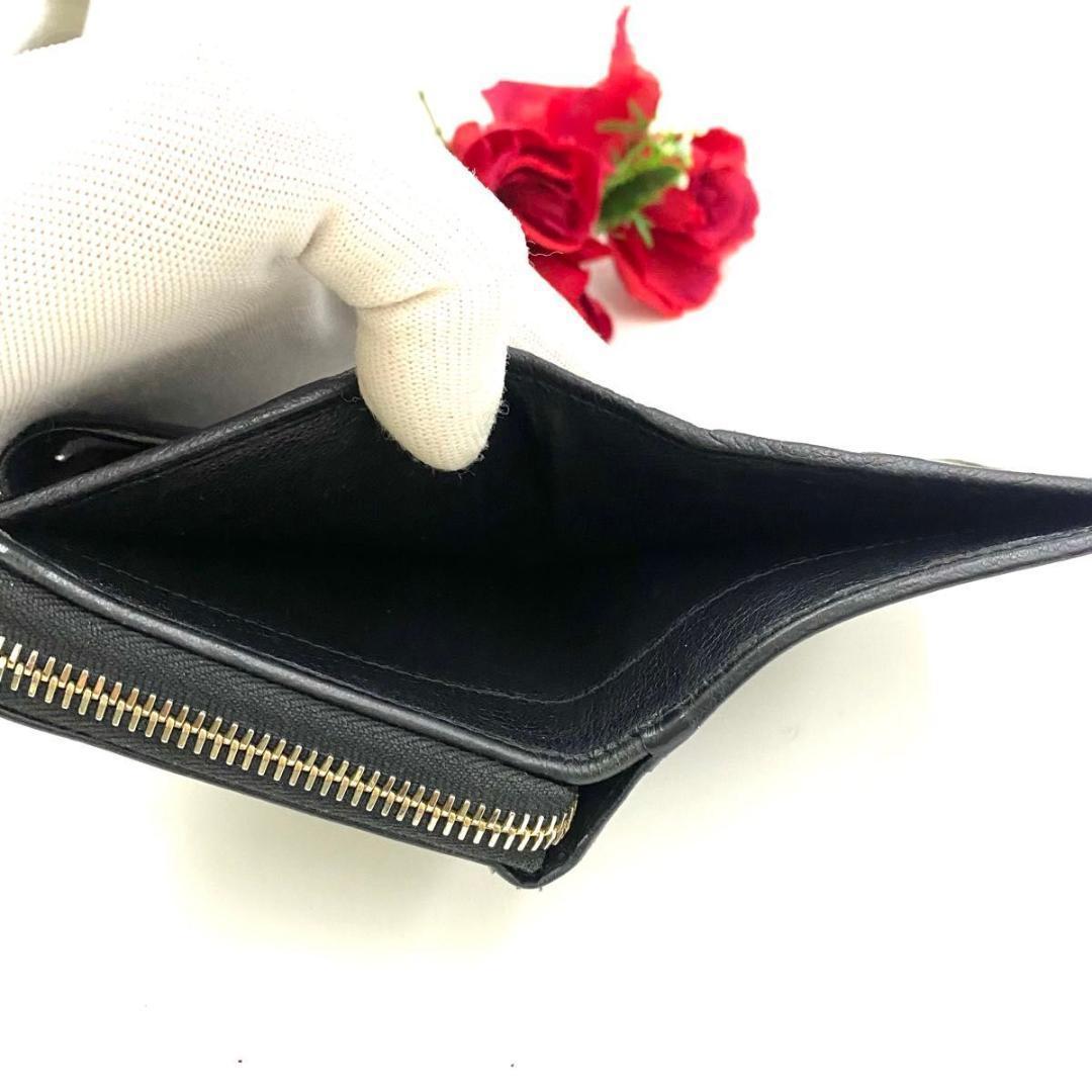 サンローラン◎二つ折り 財布 コンパクトジップ ラウンドファスナー ブラック 黒
