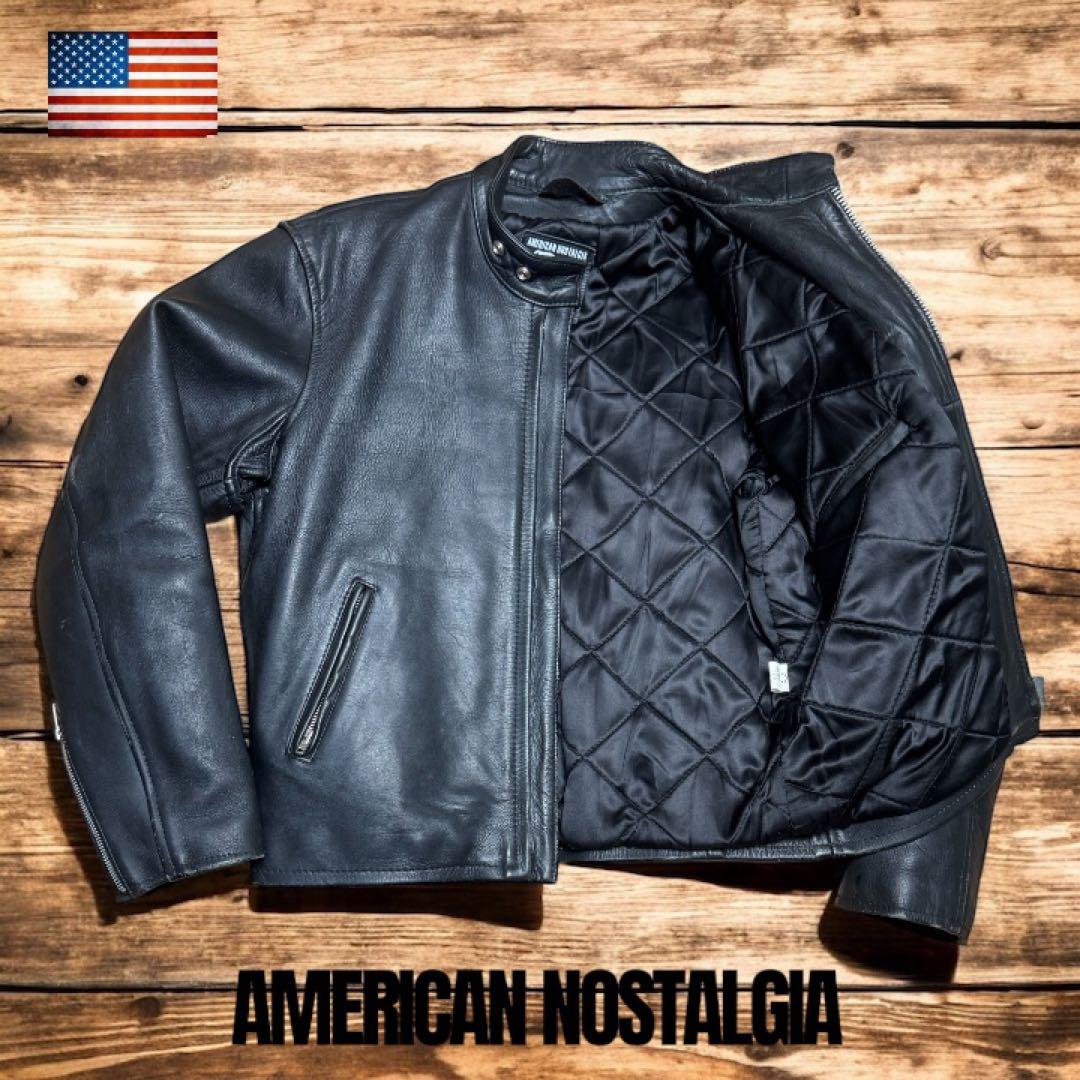 【肉厚×短丈】90s 牛革レザー 中綿キルティング バイカージャケット XL