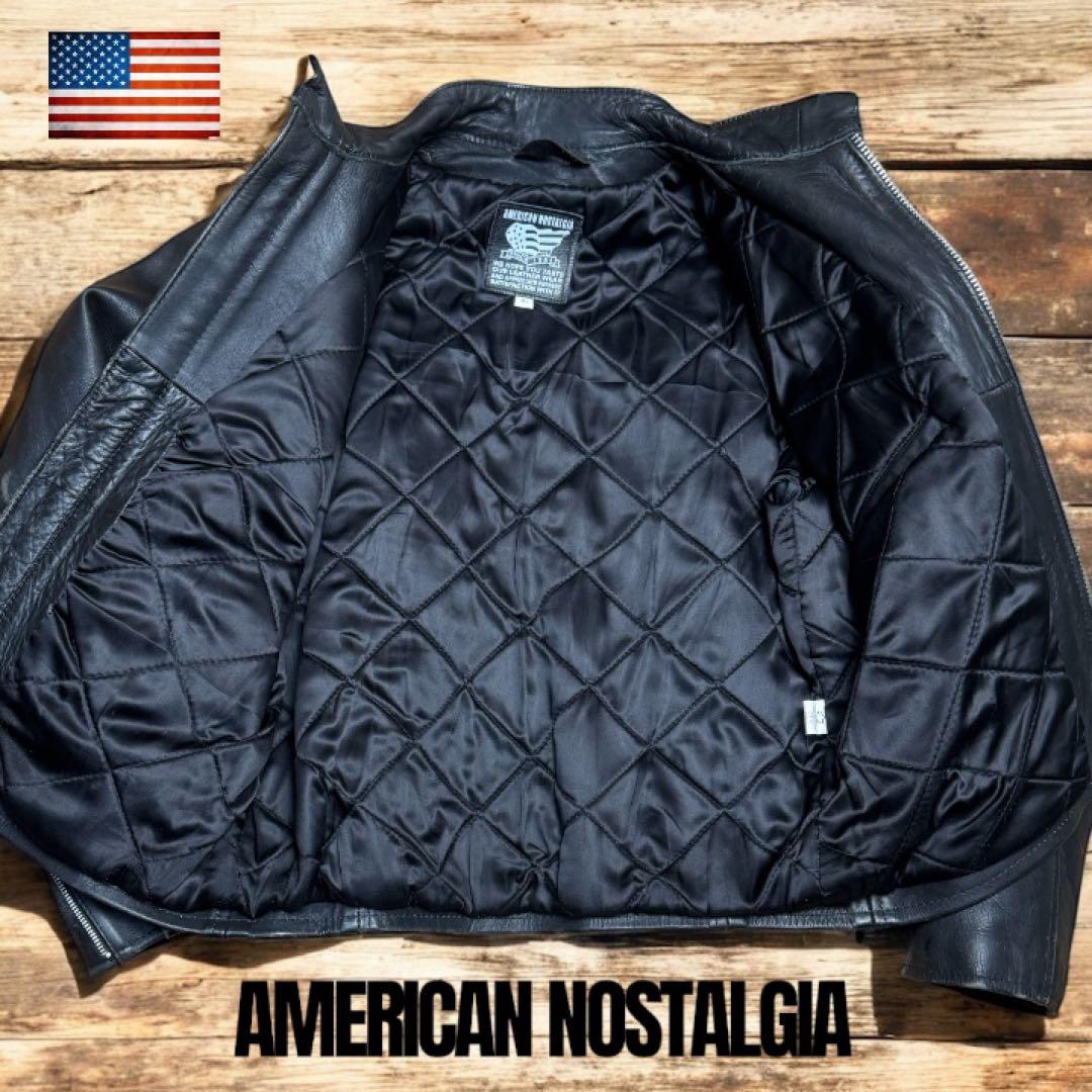 【肉厚×短丈】90s 牛革レザー 中綿キルティング バイカージャケット XL