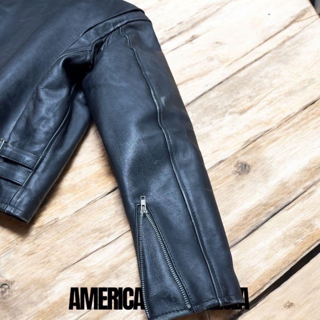 【肉厚×短丈】90s 牛革レザー 中綿キルティング バイカージャケット XL