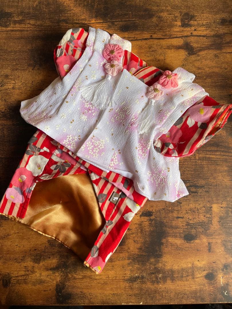 お値下げ　犬服　七五三 お正月　被布＆お着物＆ショールセット　サイズM