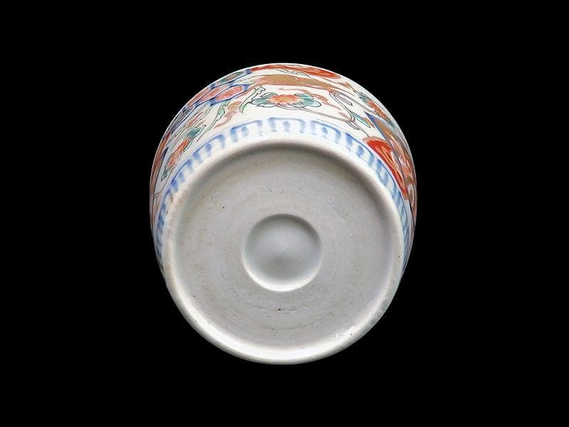 古伊万里　花に七宝紋　菊花四方襷紋に鳳凰の図　蕎麦猪口　E209AS-CXg