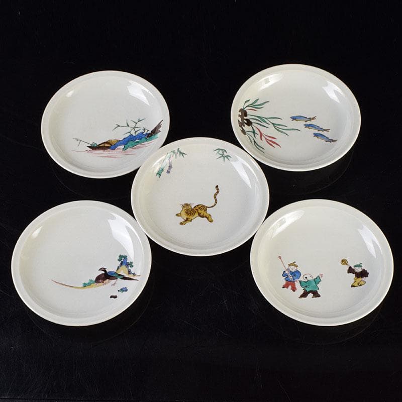 九谷焼　初代徳田八十吉造　古九谷写　絵変中皿　五客二組　共箱　F　R9208B