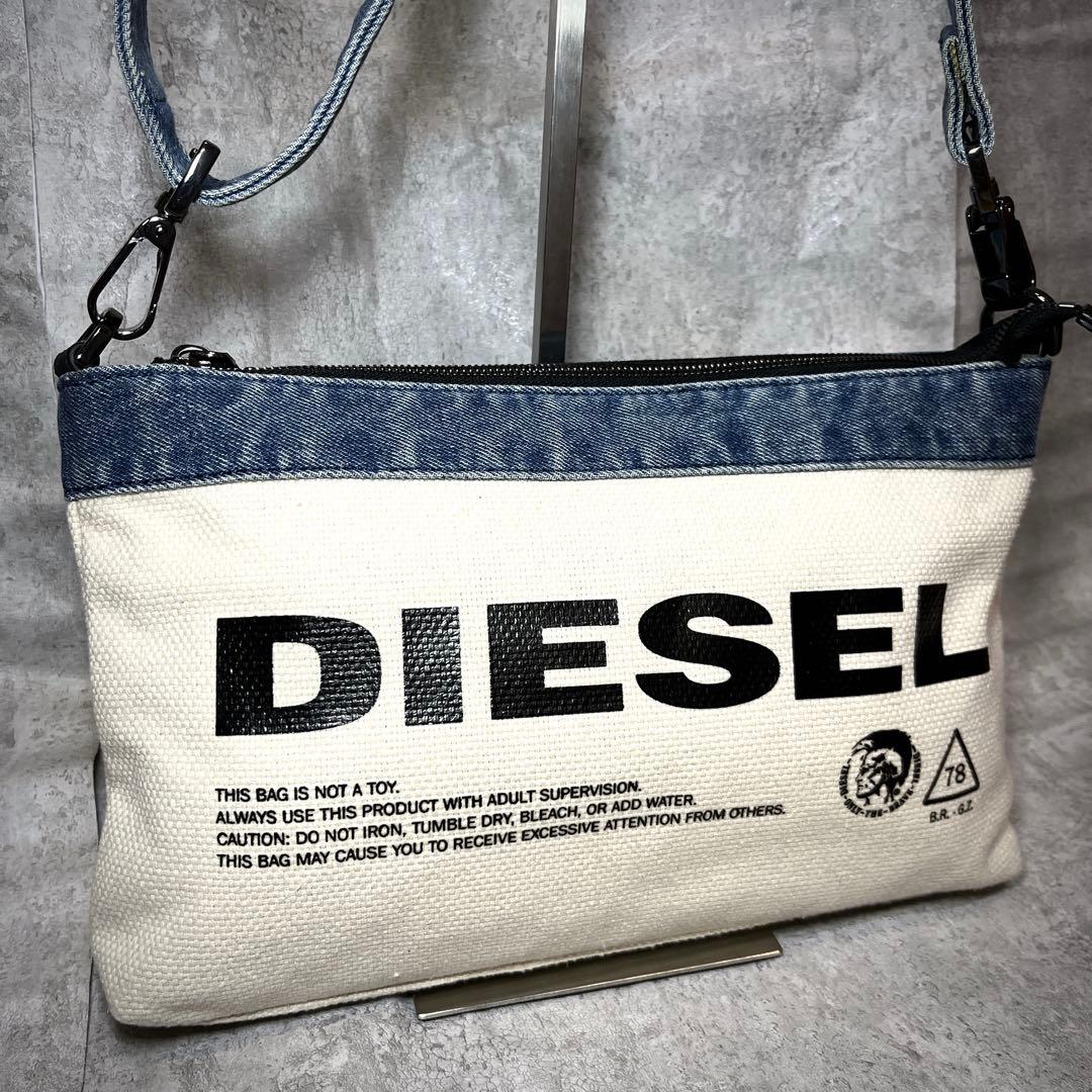 極美品 DIESEL デニム ショルダーバッグ キャンバス ロゴ ジップ y2k