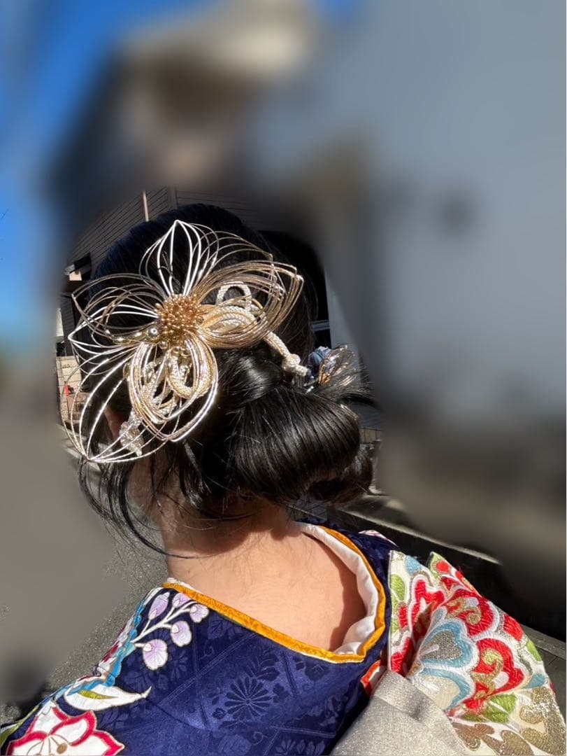 華やかな花柄振袖（紺色・黄色）　振袖　成人式　フルセット