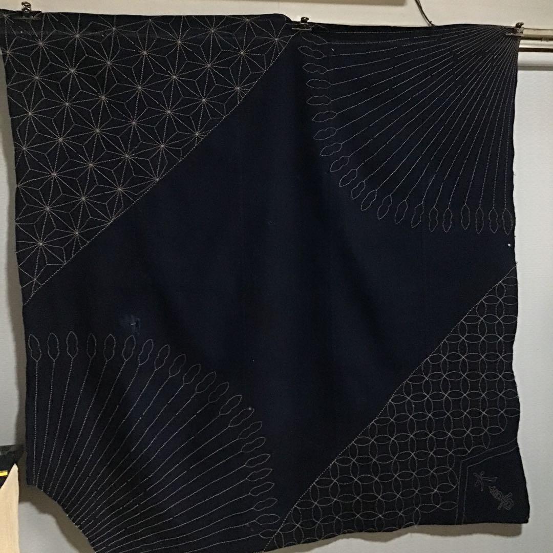 古布藍染め刺し子布地５巾難あり、２７