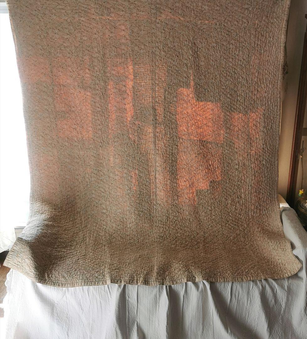 英国アンティーク ウェールズ/ダーラムキルト 肉厚ブティ風 ベージュボタニカル柄